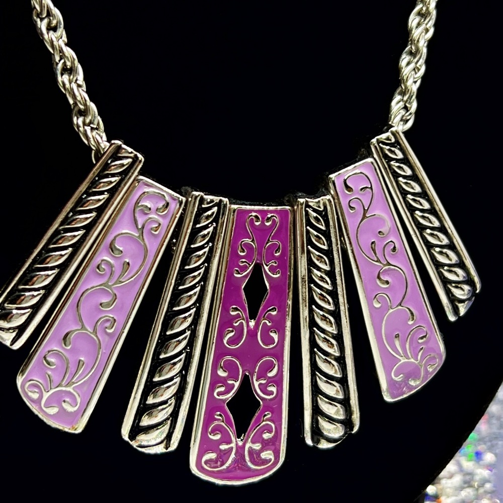Silver-tone Lavender Enameled Slider Pendant ~ Stretch Panel Bracelet & Earrings - Picture 6 of 8